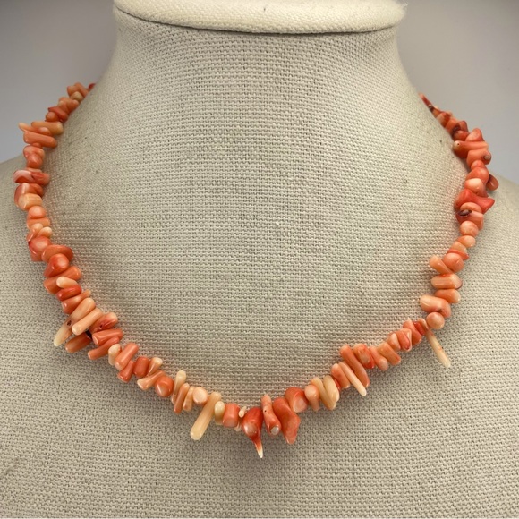 Stunning Artisan Angle Skin Orange Coral Branch Nugget Necklace Collar Statement